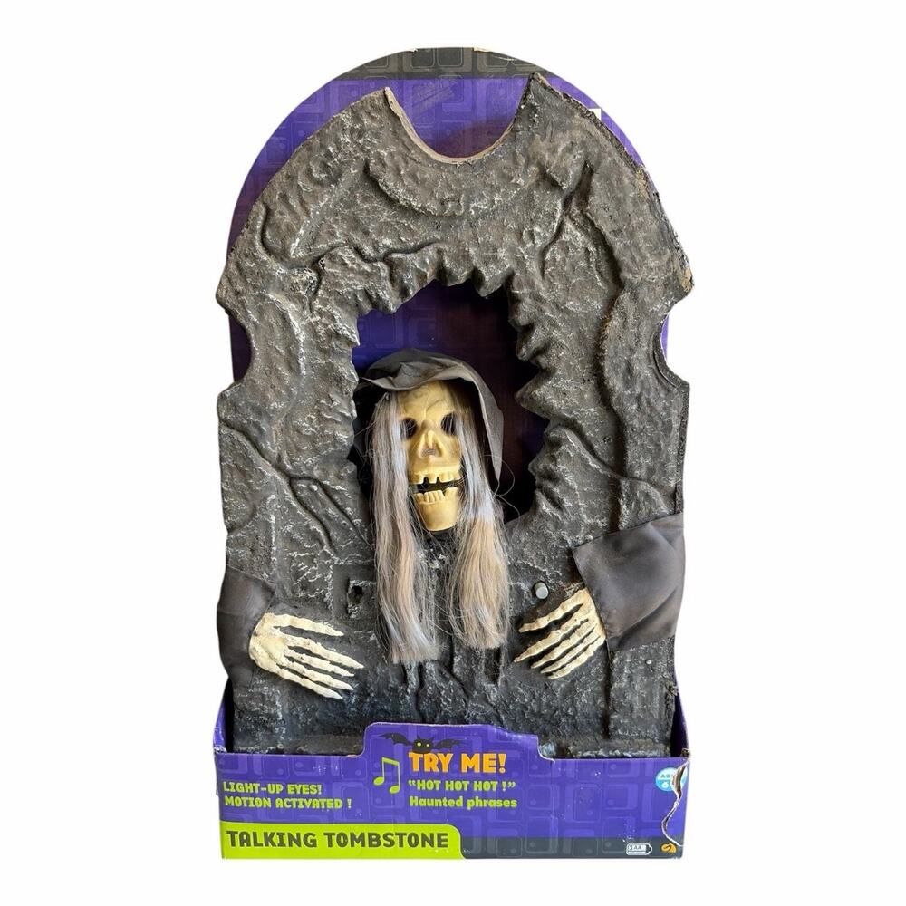 Gemmy 22" Talking Tombstone Animated Halloween Skeleton Light Up Motion New